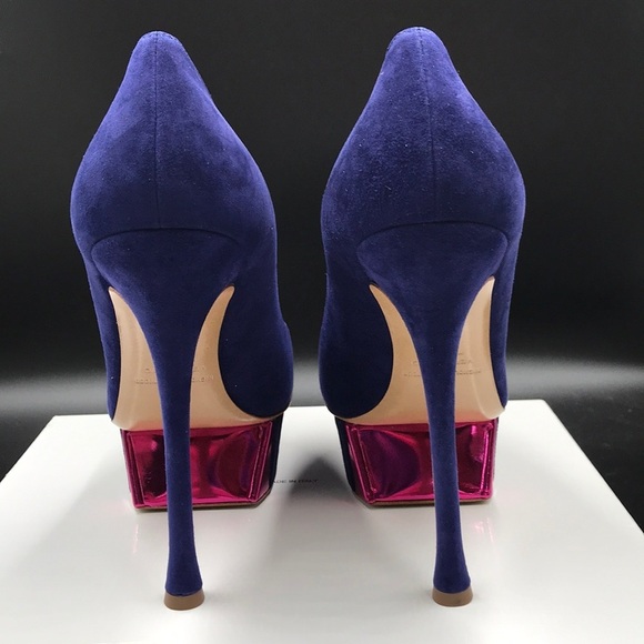 NICHOLAS KIRKWOOD Helmut Navy Suede, Metallic Fuchsia, 5.5"Heel Luxury NWT US 8 - Picture 4 of 16